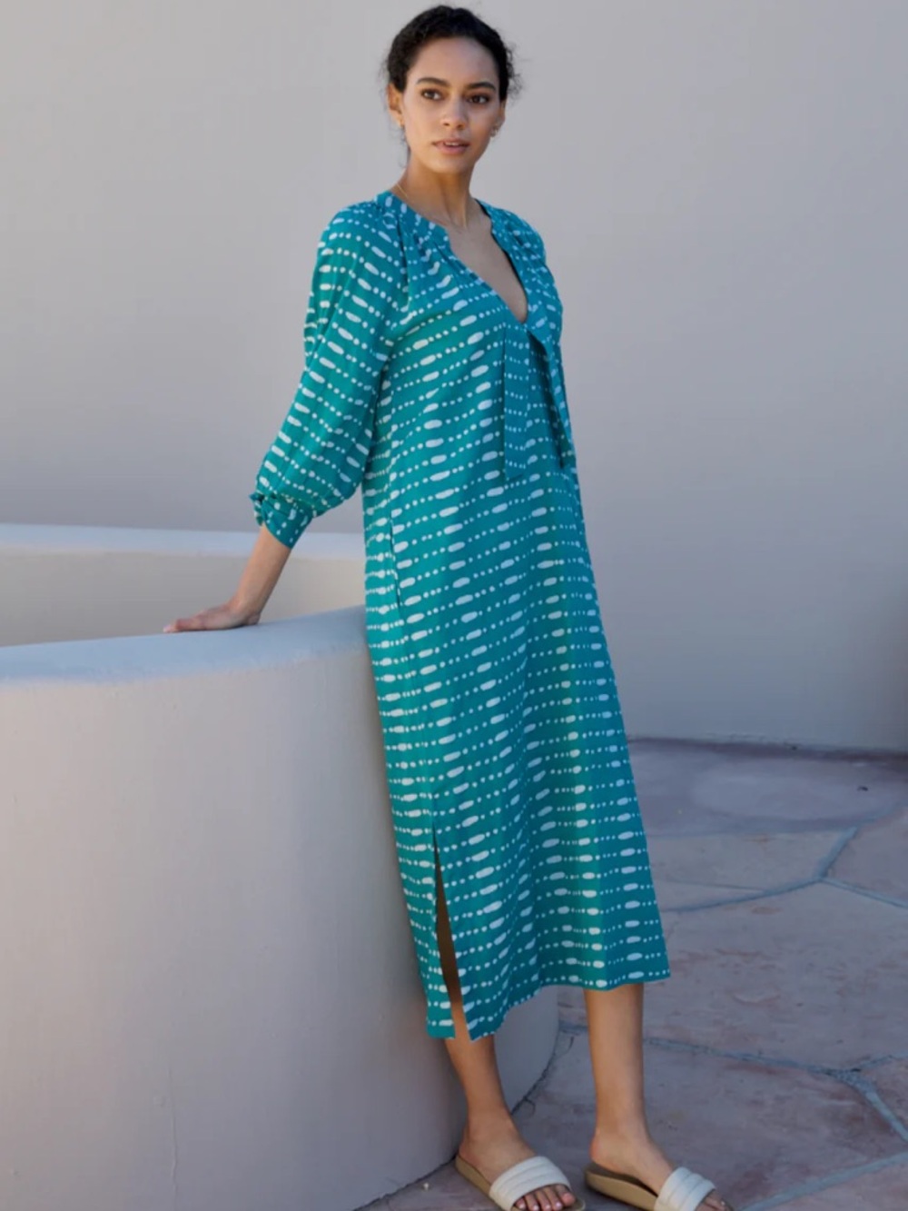 Mirth Palm Springs Batik Caftan Teal M